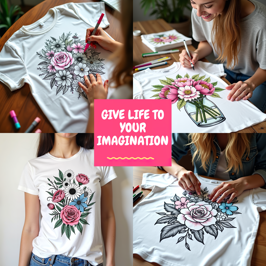 Adult Sweatshirt Coloring Kit with 10 Fabric Markers - Floral Design