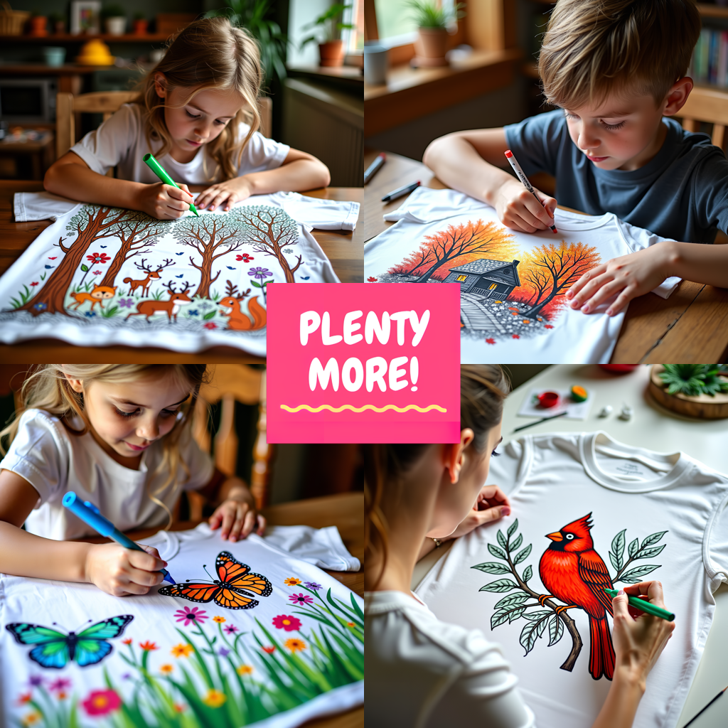 Unisex T-shirt Coloring Kit with 10 Fabric Markers - Nature Scene