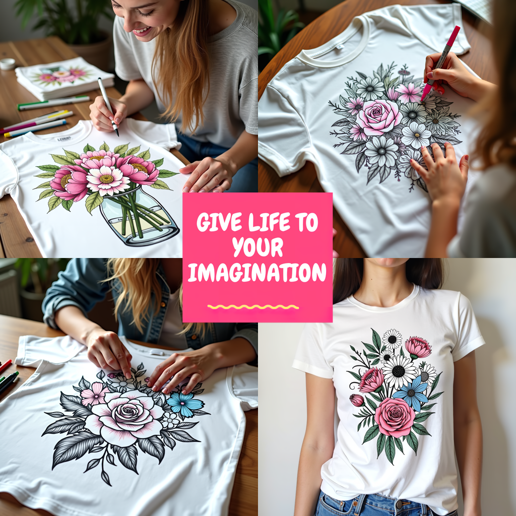 Adult Sweatshirt Coloring Kit with 10 Fabric Markers - Floral Arrangement