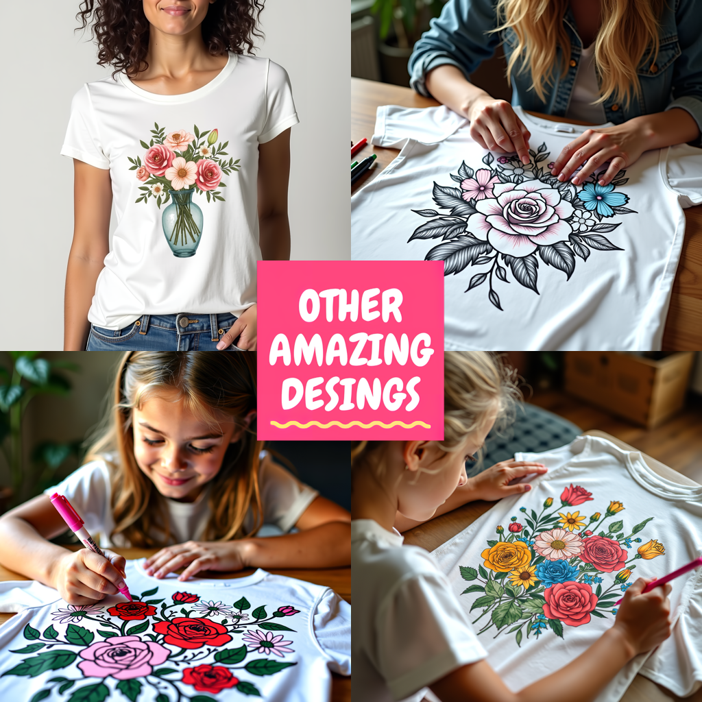 Unisex T-shirt Coloring Kit with 10 Fabric Markers - Floral Arrangement