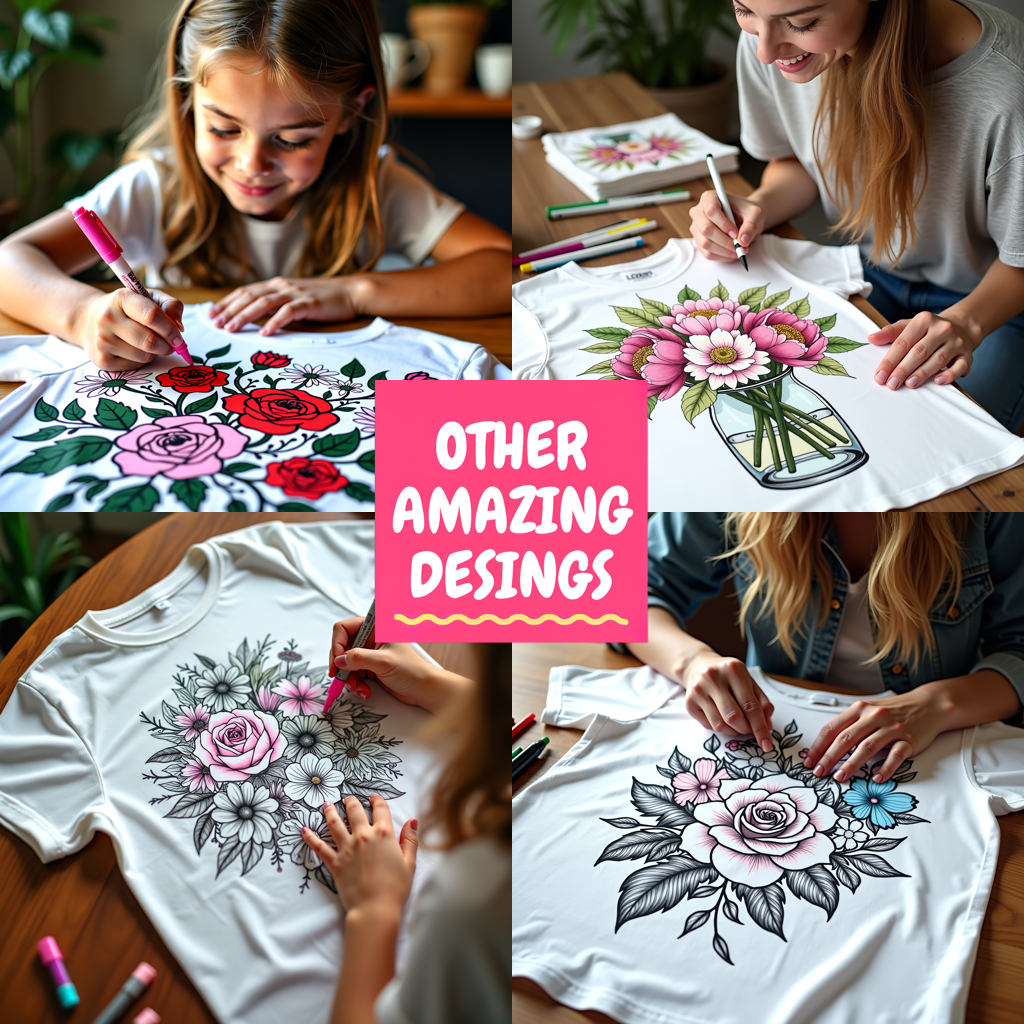 Women's T-shirt Coloring Kit with 10 Fabric Markers - Floral Arrangement