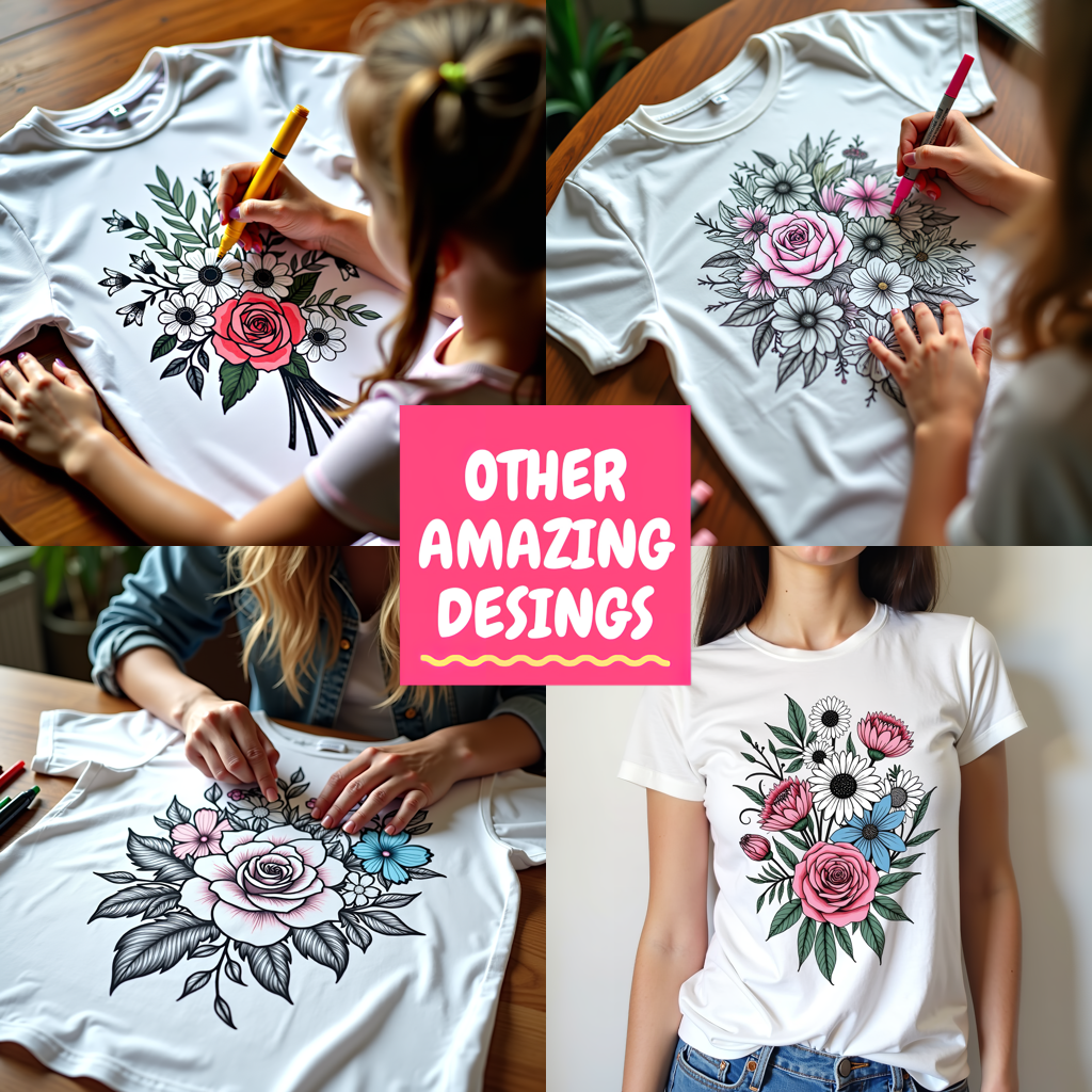 Women's T-shirt Coloring Kit with 10 Fabric Markers - Floral Art