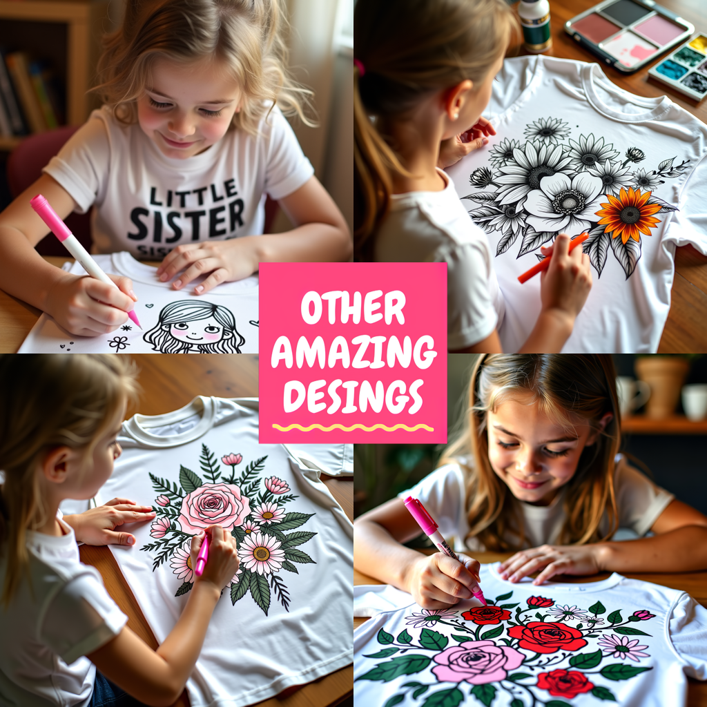 Kid's T-shirt Coloring Kit with 10 Fabric Markers - Floral Name Design