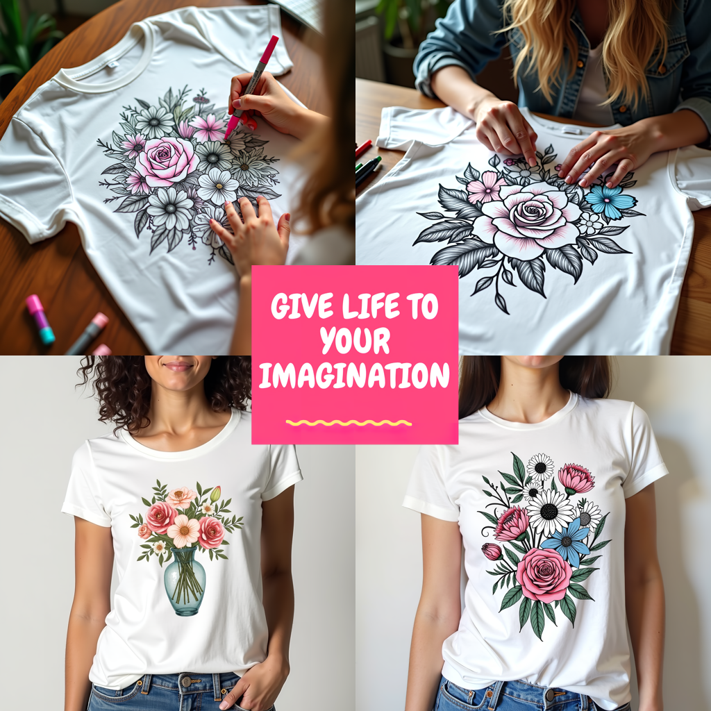 Adult Sweatshirt Coloring Kit with 10 Fabric Markers - Floral Arrangement