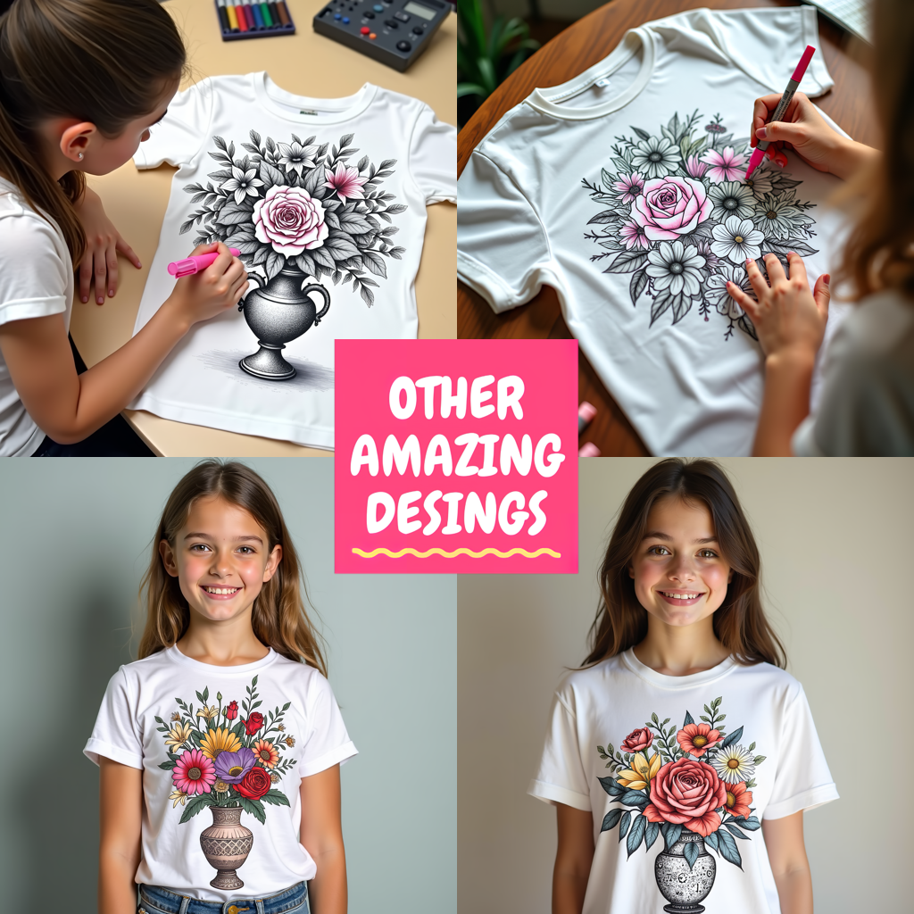 Kid's T-shirt Coloring Kit with 10 Fabric Markers - Floral Design