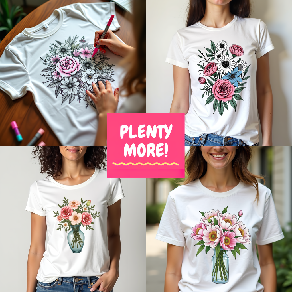 Women's T-shirt Coloring Kit with 10 Fabric Markers - Floral Design