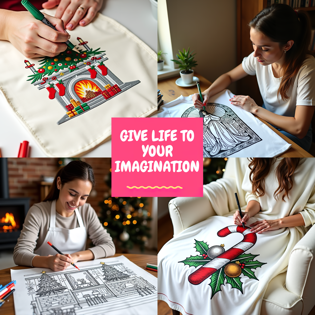 Indoor Wall Tapestries Coloring Kit with 10 Fabric Markers - Santa Claus