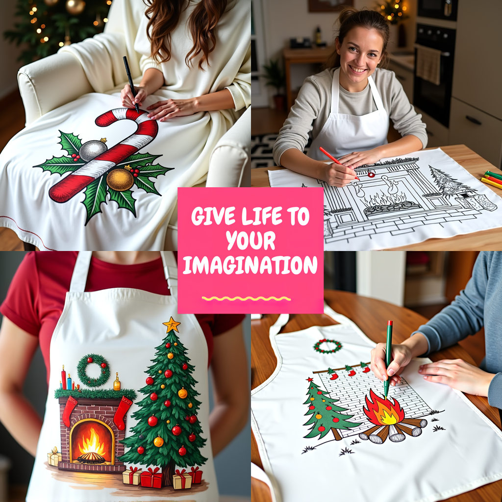 Apron Coloring Kit with 10 Fabric Markers - Santa Claus