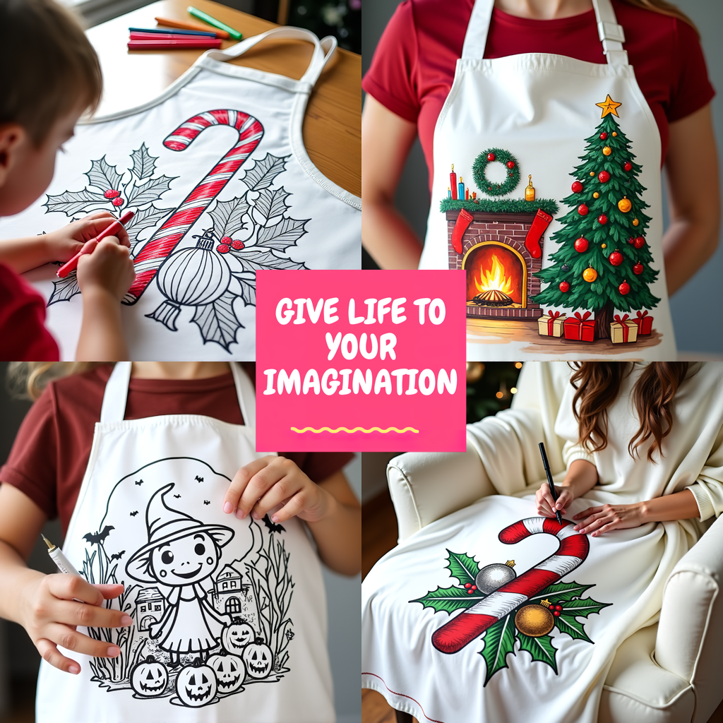 Apron Coloring Kit with 10 Fabric Markers - Christmas Tree