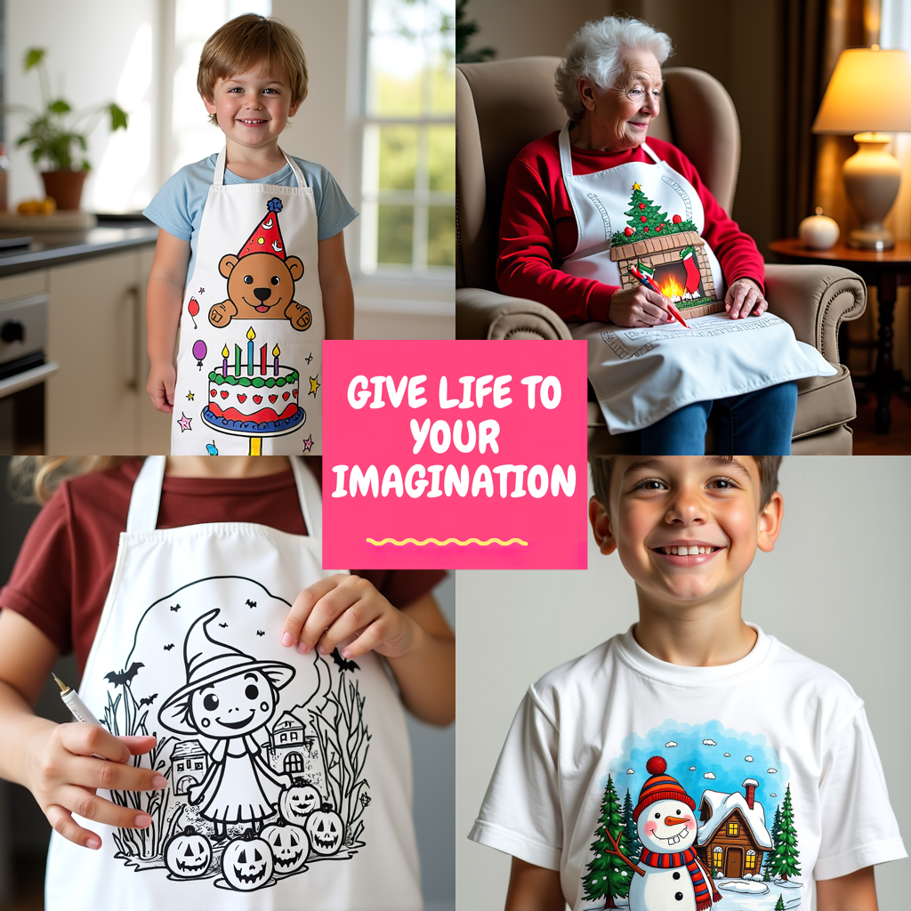 Apron Coloring Kit with 10 Fabric Markers - Santa Claus