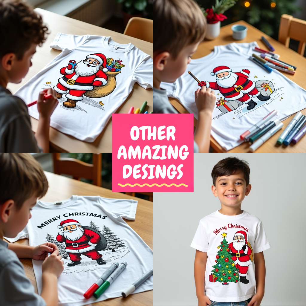 Kid's T-shirt Coloring Kit with 10 Fabric Markers - Santa Claus