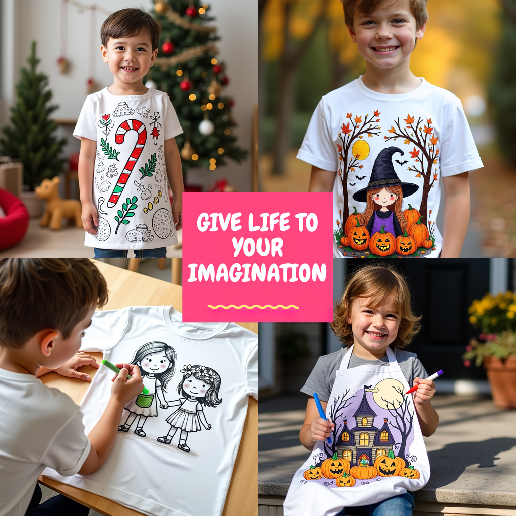 Unisex T-shirt Coloring Kit with 10 Fabric Markers - Santa and Reindeer