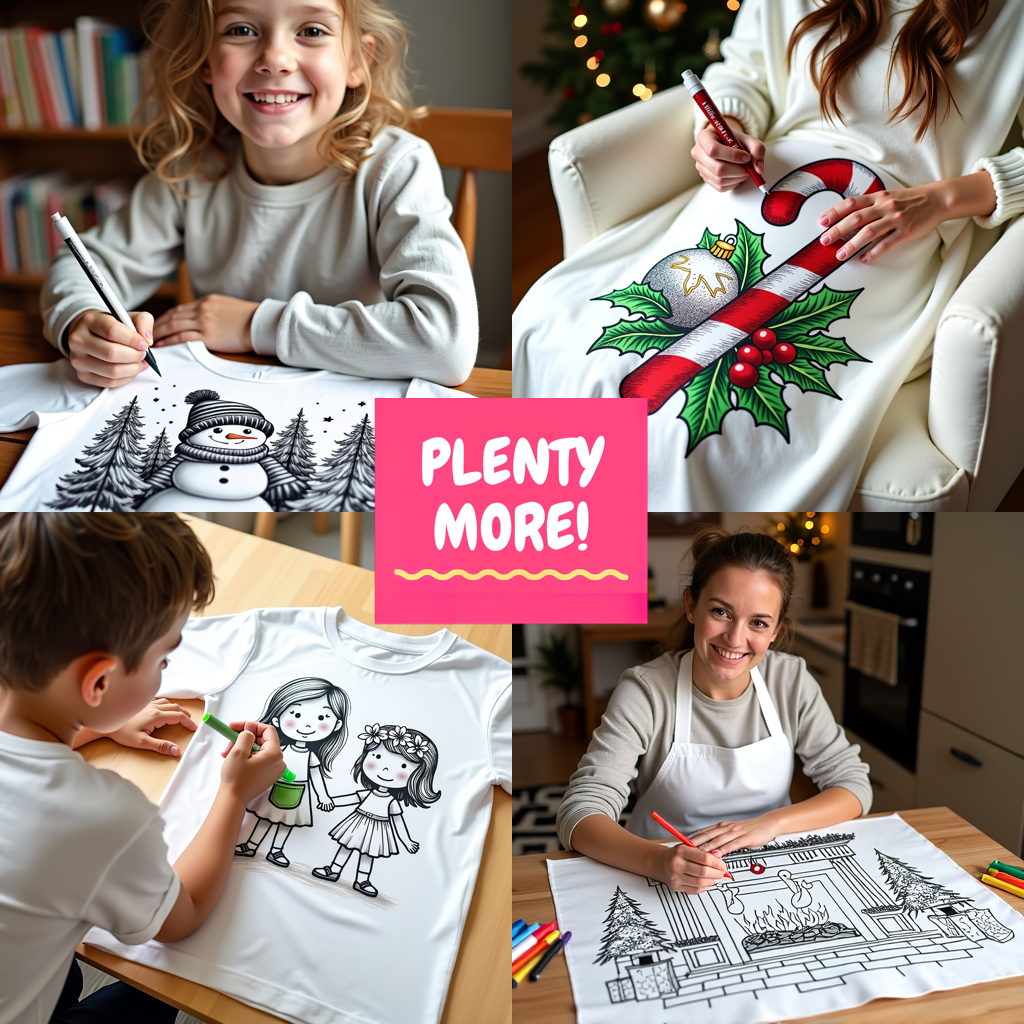 Unisex T-shirt Coloring Kit with 10 Fabric Markers - Santa Claus