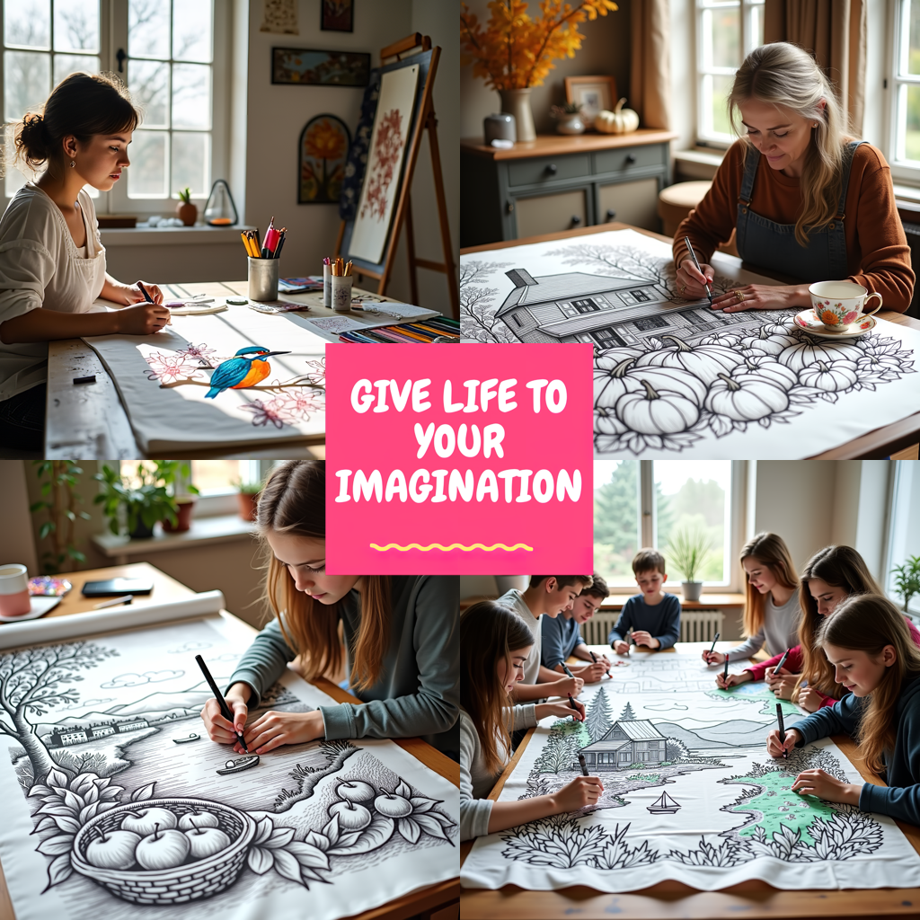 Indoor Wall Tapestries Coloring Kit with 10 Fabric Markers - Winter Landscape