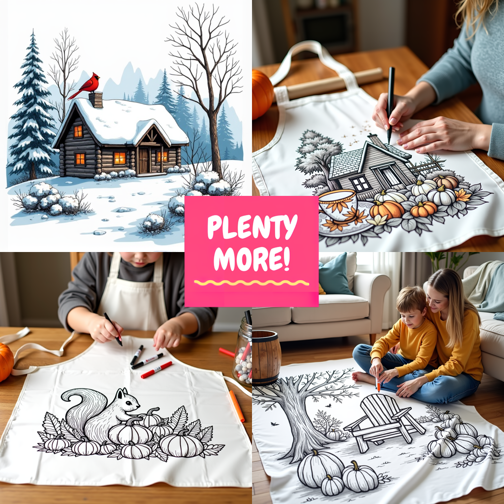 Apron Coloring Kit with 10 Fabric Markers - Mountain Village
