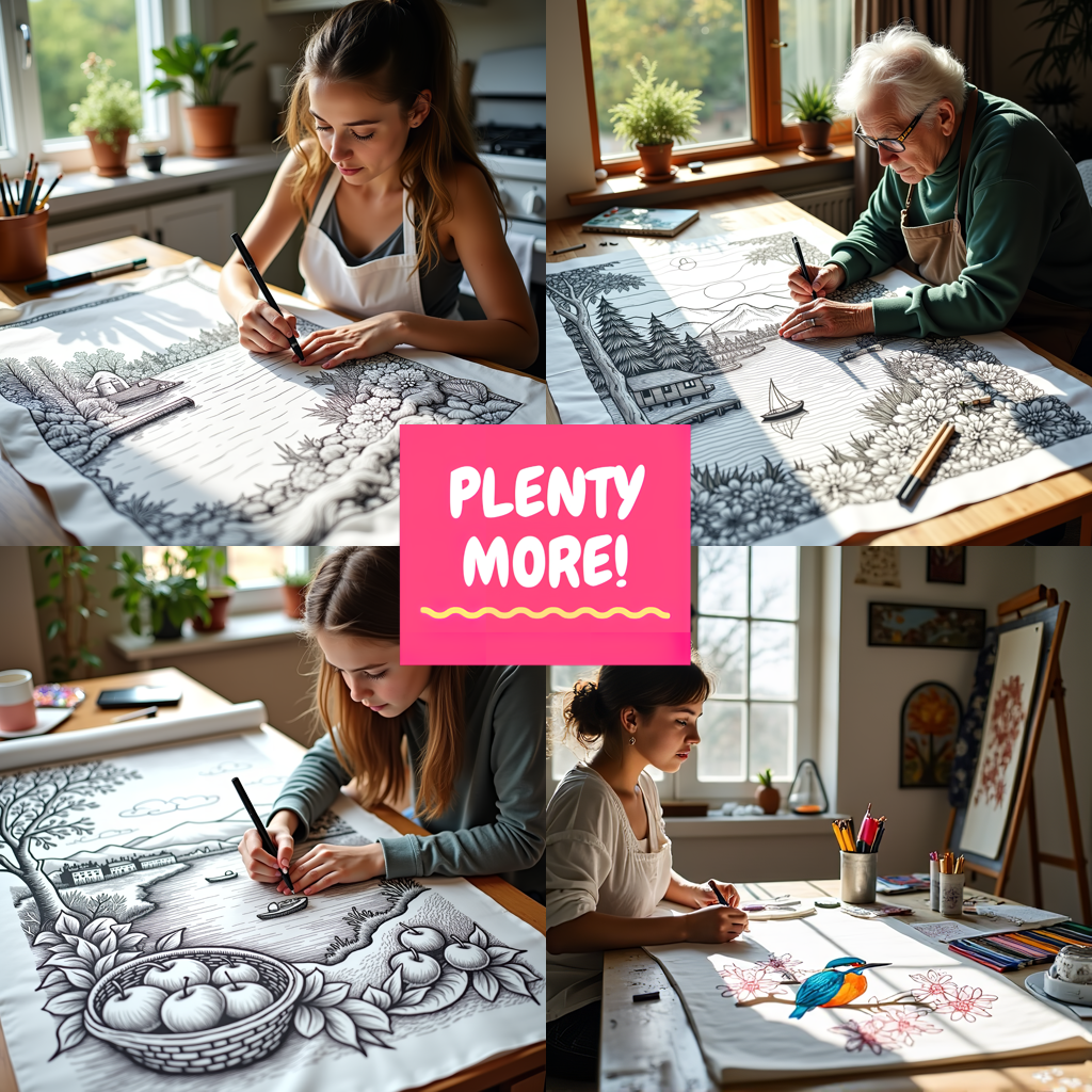 Indoor Wall Tapestries Coloring Kit with 10 Fabric Markers - Mountain Village