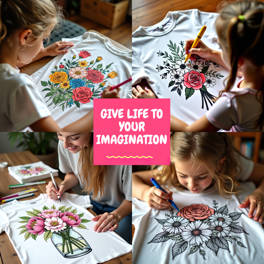 Blanket Coloring Kit with 10 Fabric Markers - Heart Flowers