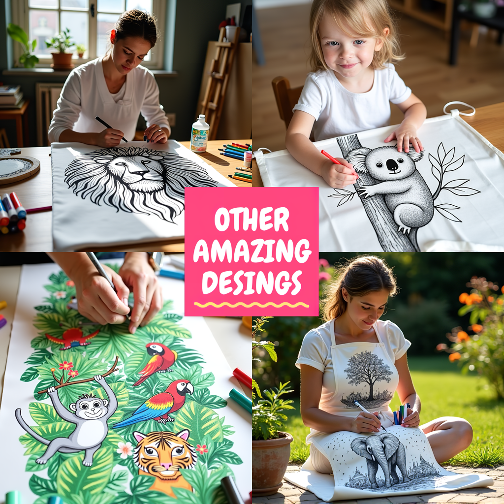 Indoor Wall Tapestries Coloring Kit with 10 Fabric Markers - Peacock