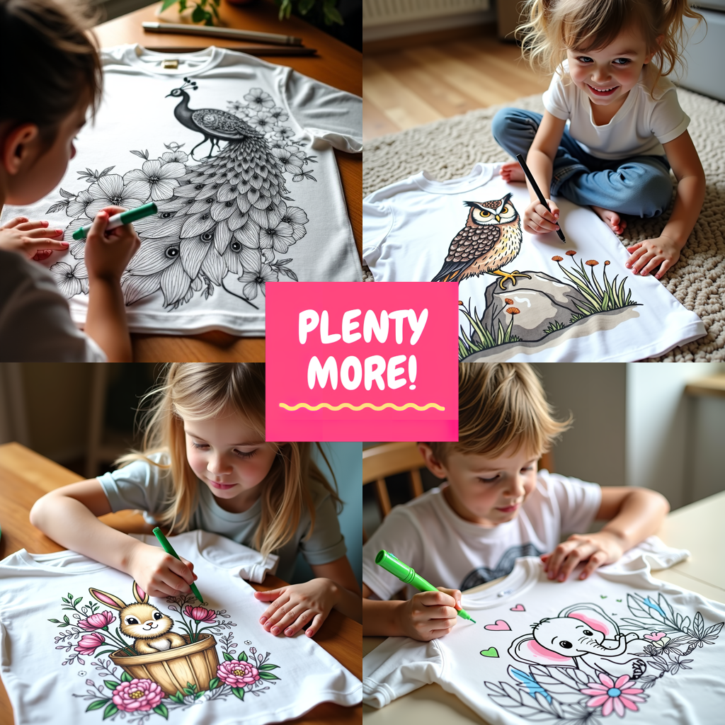 Kid's T-shirt Coloring Kit with 10 Fabric Markers - Peacock