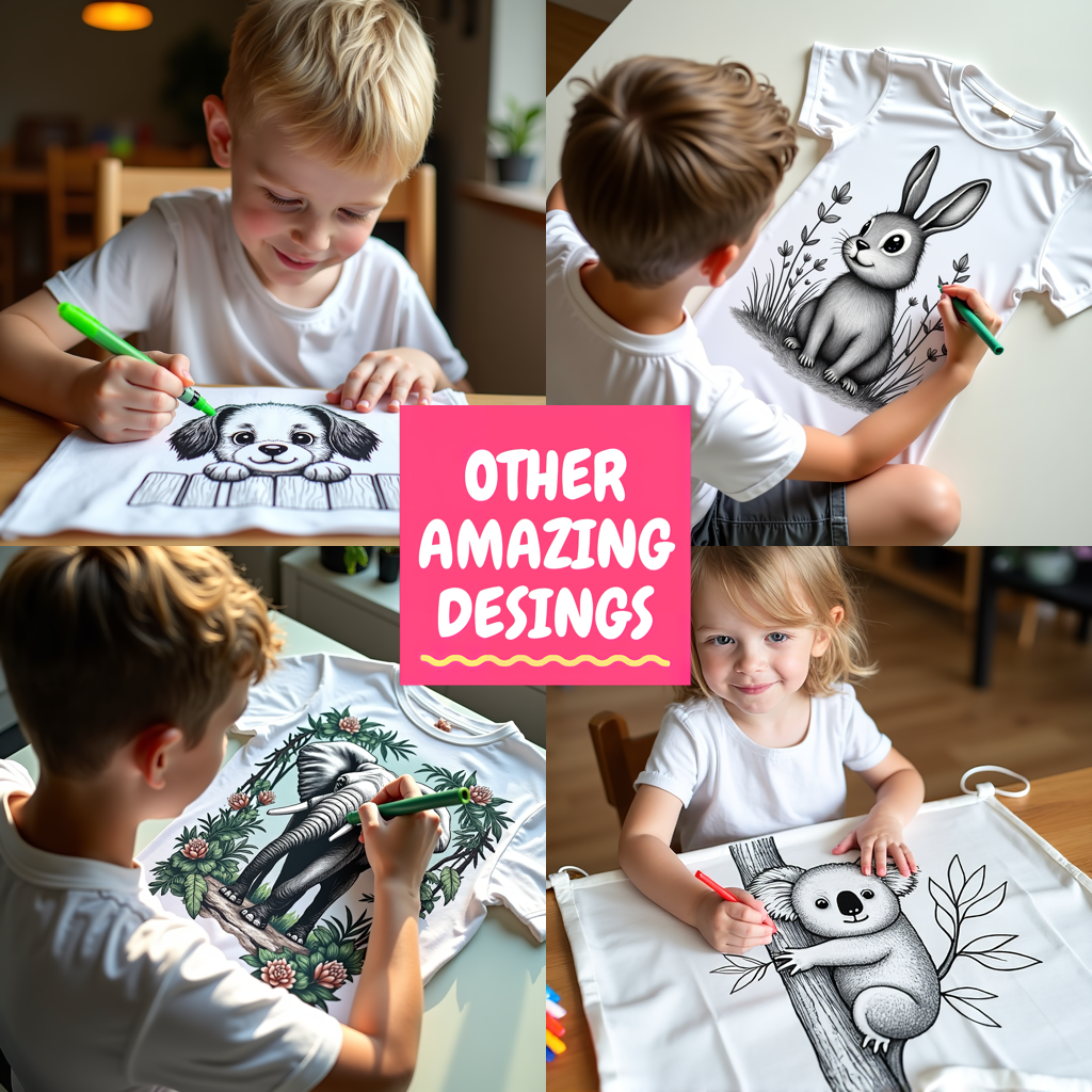 Kid's T-shirt Coloring Kit with 10 Fabric Markers - Peacock with Flowers