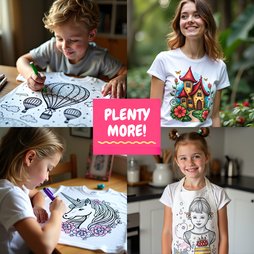 Kid's T-shirt Coloring Kit with 10 Fabric Markers - Clouds and Stars