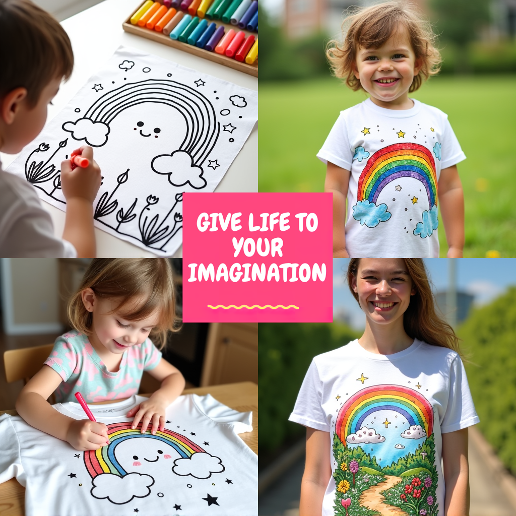 Adult Sweatshirt Coloring Kit with 10 Fabric Markers - Rainbow in Clouds