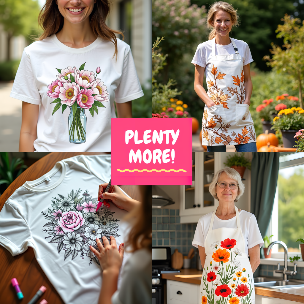 Women's T-shirt Coloring Kit with 10 Fabric Markers - Floral Heart