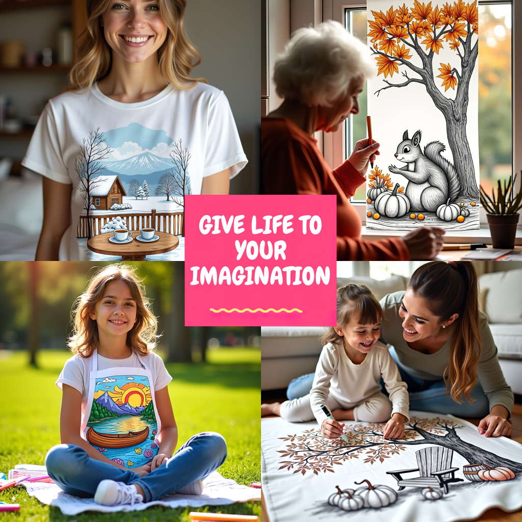 Adult Sweatshirt Coloring Kit with 10 Fabric Markers - Winter Landscape