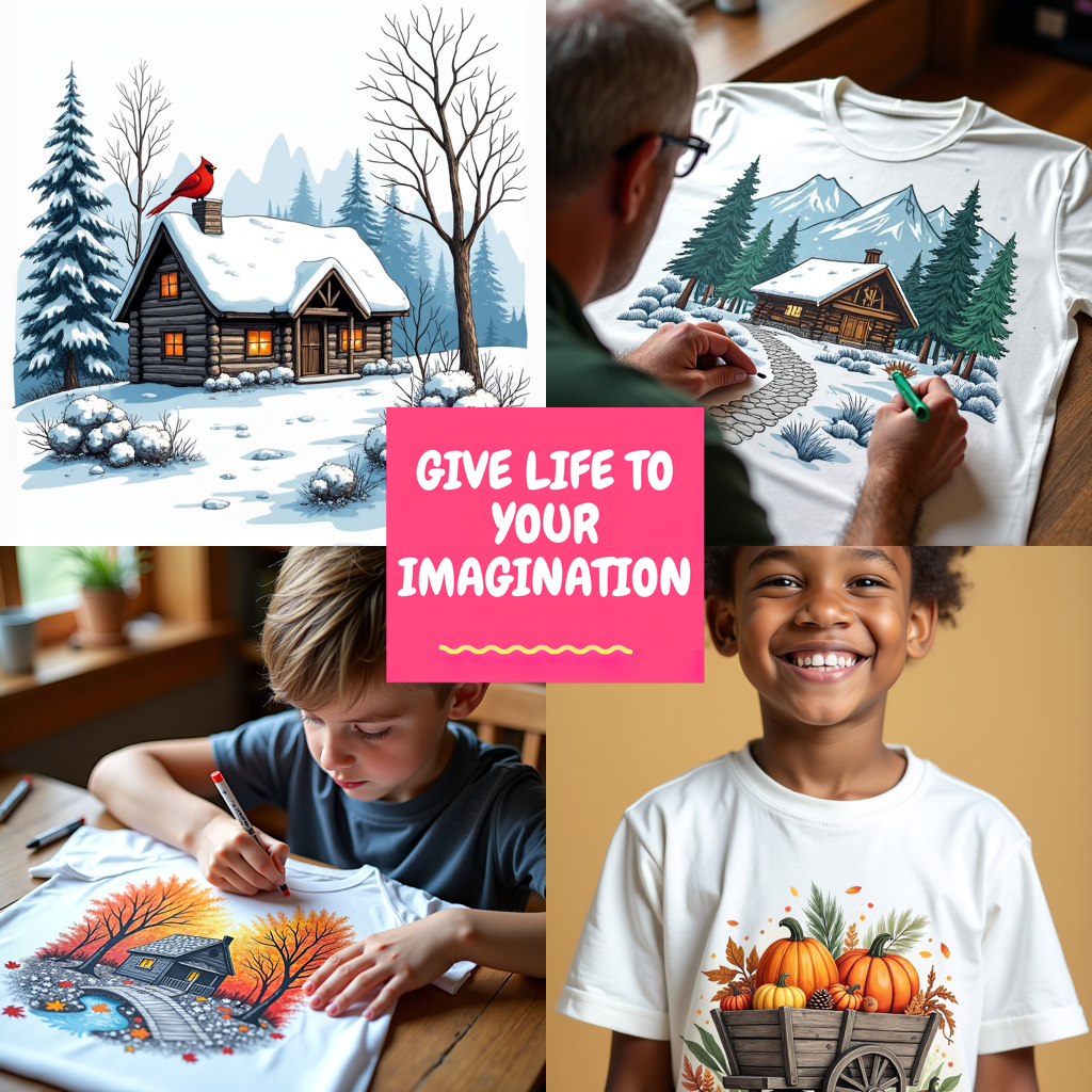 Unisex T-shirt Coloring Kit with 10 Fabric Markers - Winter Landscape