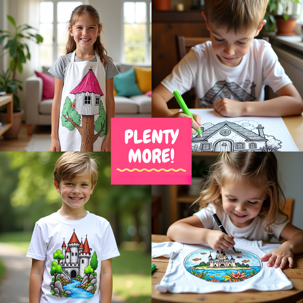 Unisex T-shirt Coloring Kit with 10 Fabric Markers - Dragon and Castle