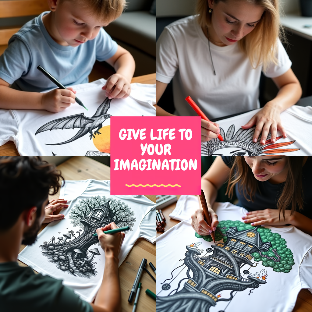 Unisex T-shirt Coloring Kit with 10 Fabric Markers - Fire-breathing Dragon