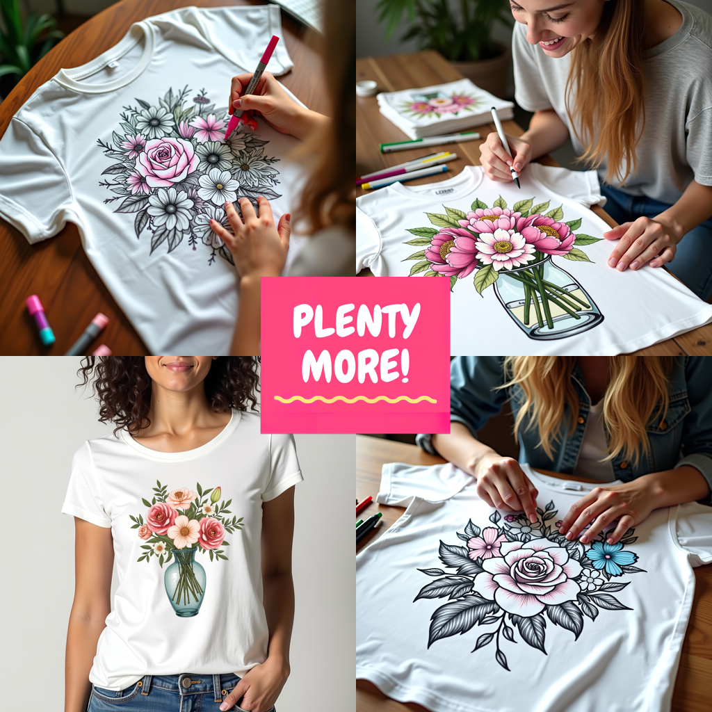 Women's T-shirt Coloring Kit with 10 Fabric Markers - Floral Wreath