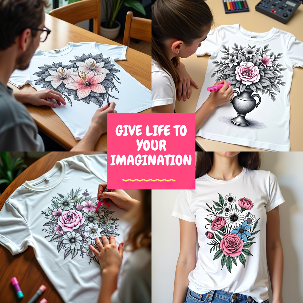 Adult Sweatshirt Coloring Kit with 10 Fabric Markers - Floral Arrangement