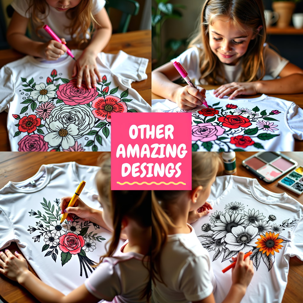 Unisex T-shirt Coloring Kit with 10 Fabric Markers - Floral Arrangement