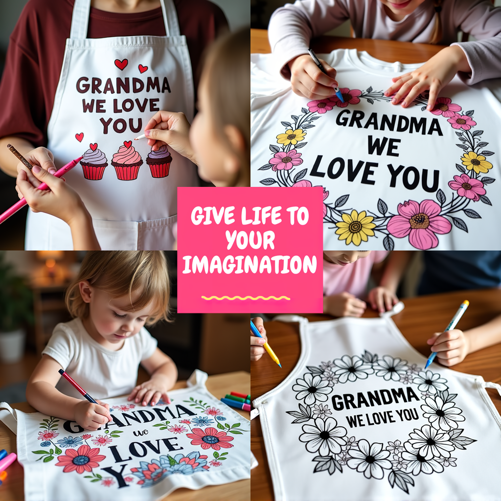 Apron Coloring Kit with 10 Fabric Markers - Grandma