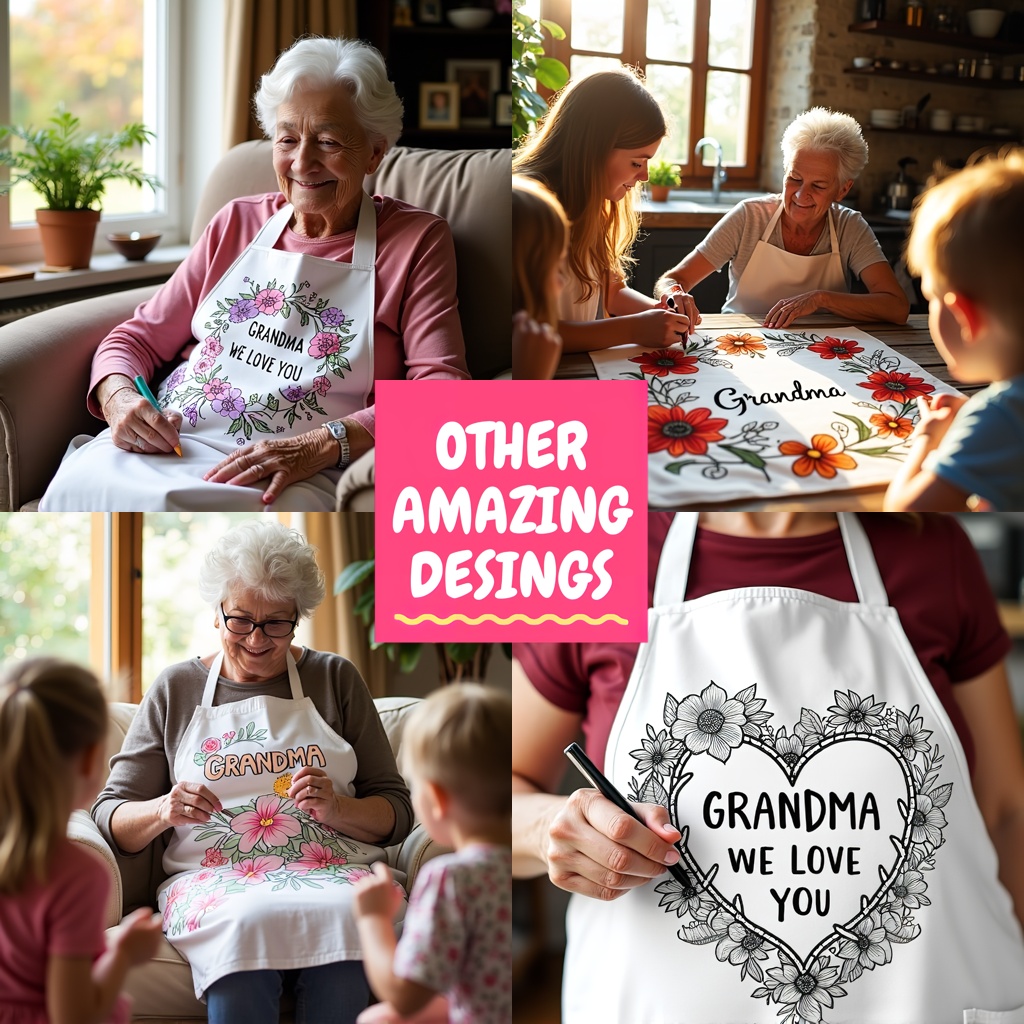 Apron Coloring Kit with 10 Fabric Markers - Grandma