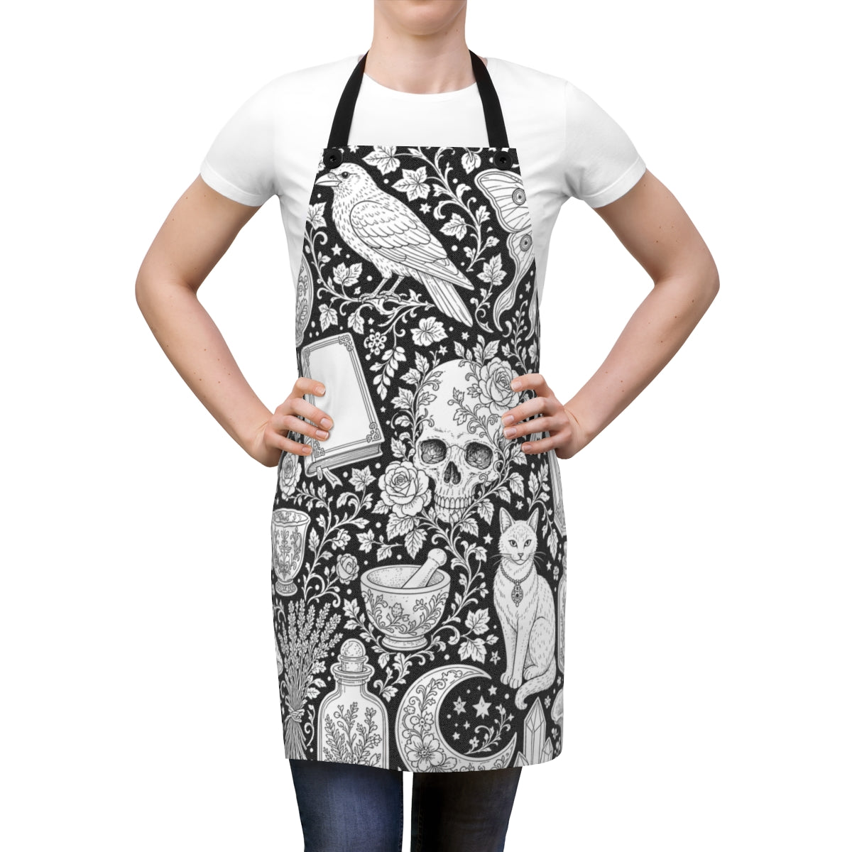 Gothic Apothecary Apron kit shown in a lifestyle mockup - worn by a woman