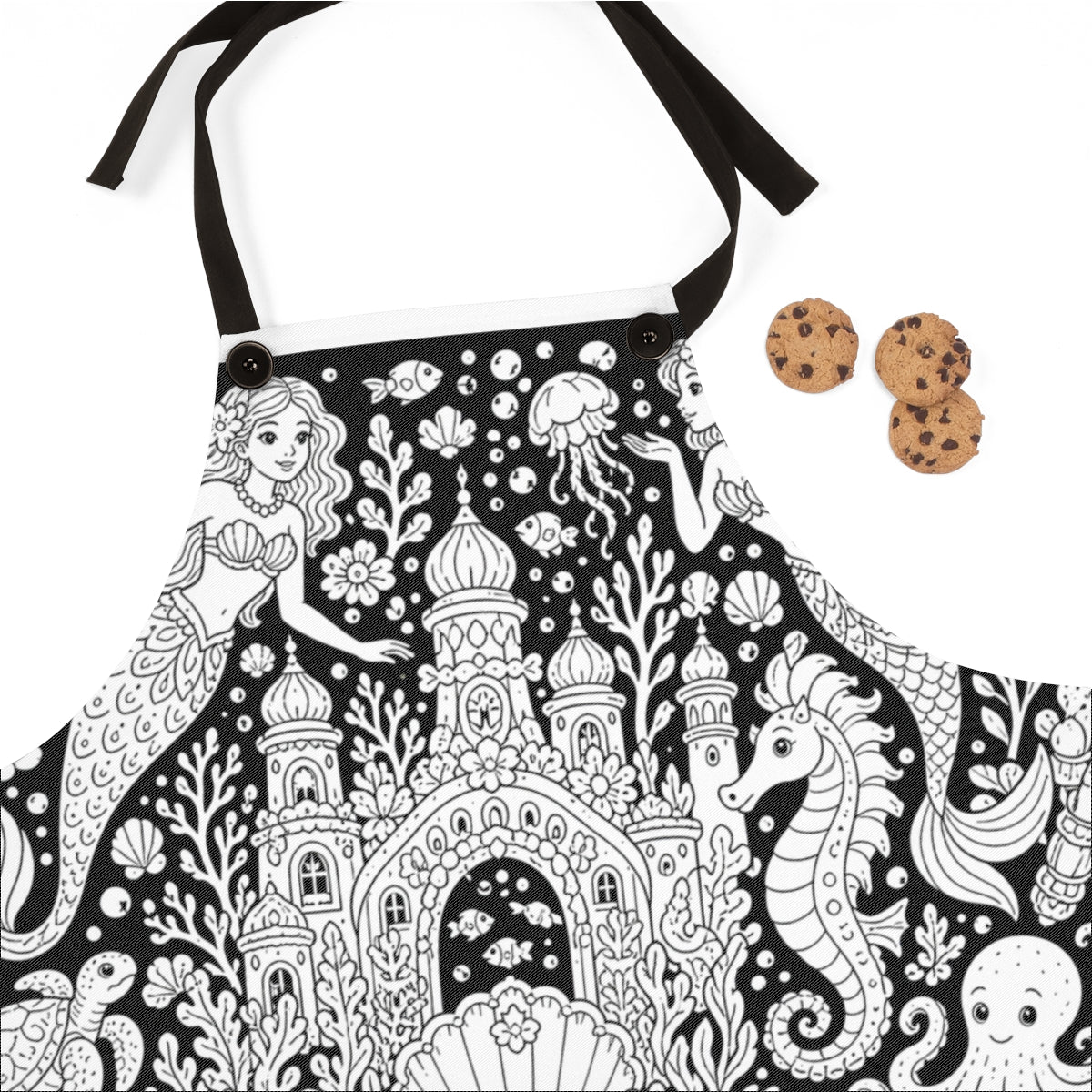 Mermaid Coral Kingdom Apron kit shown in a lifestyle mockup - fabric close-up