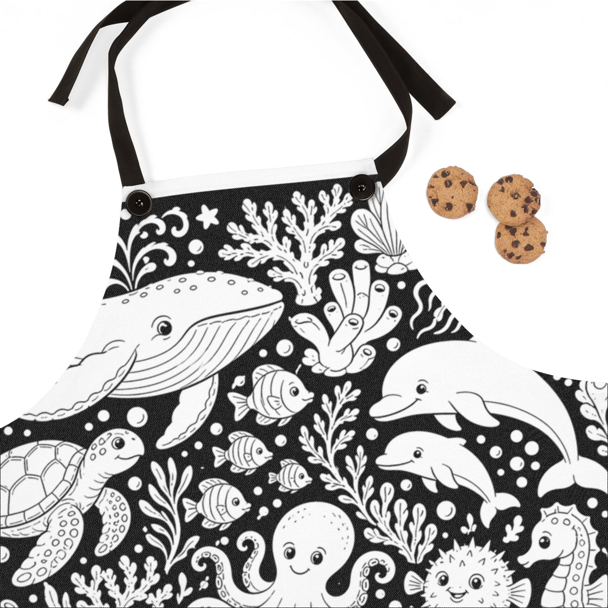 Ocean Reef Friends Apron kit shown in a lifestyle mockup - fabric close-up