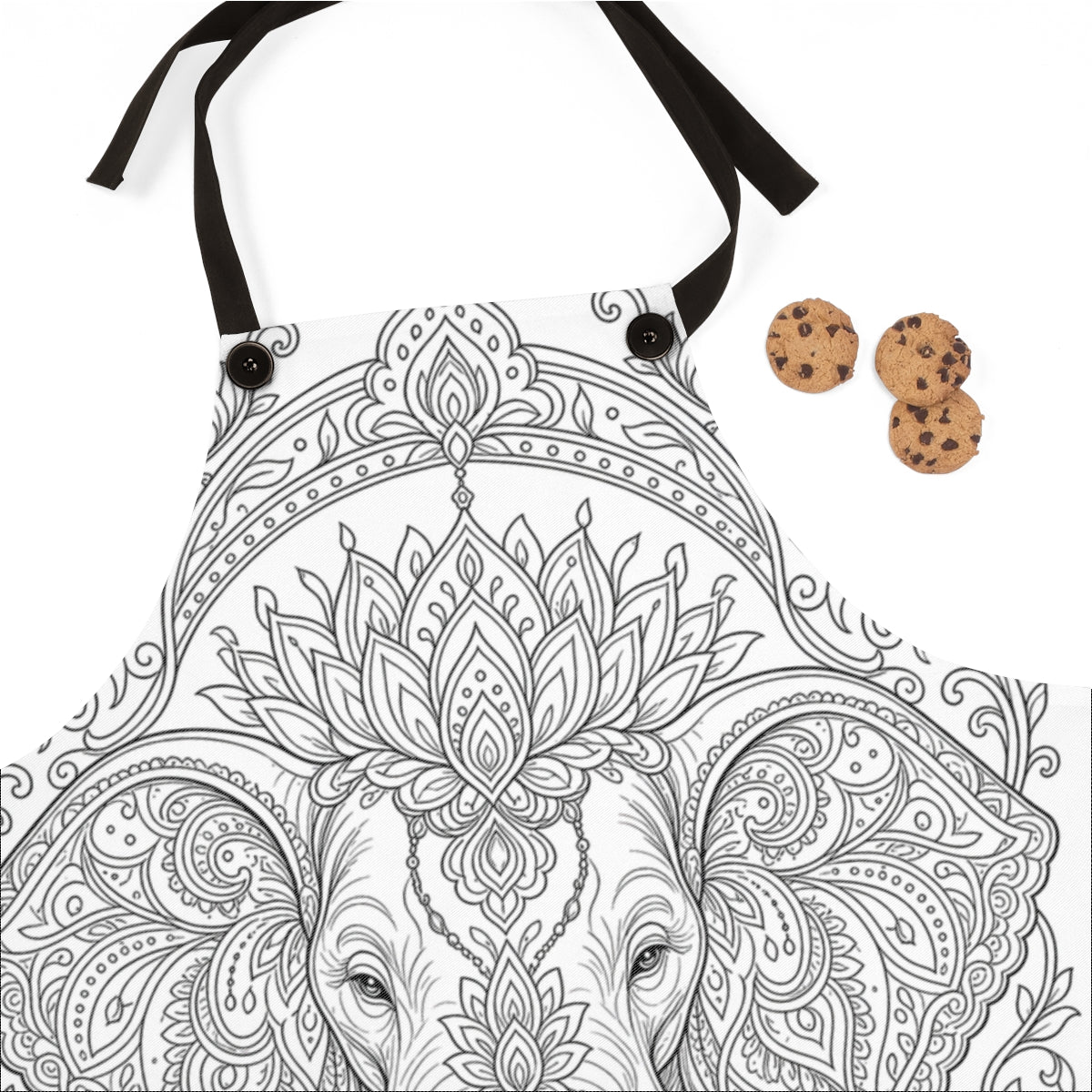 Ornate Elephant Lotus Garden Apron kit shown in a lifestyle mockup - fabric close-up