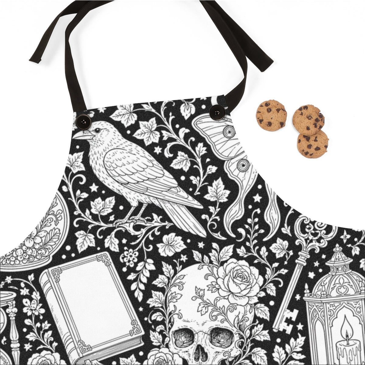 Gothic Apothecary Apron kit shown in a lifestyle mockup - fabric close-up