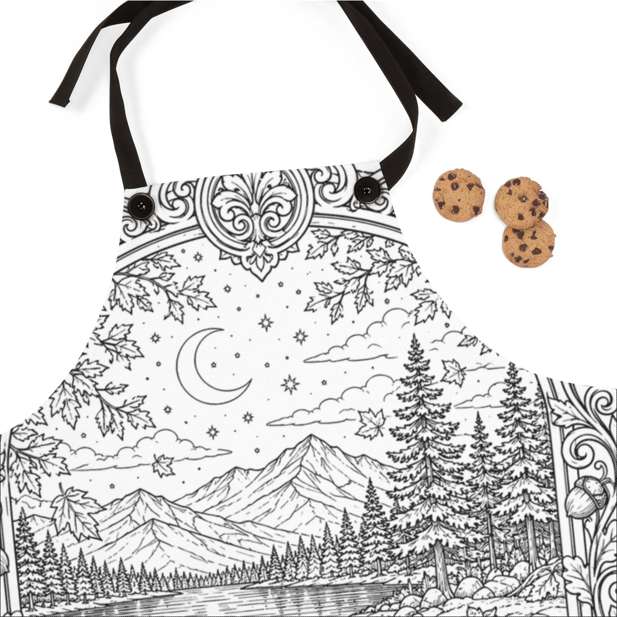 Autumn Lakeside Campfire Apron kit shown in a lifestyle mockup - fabric close-up