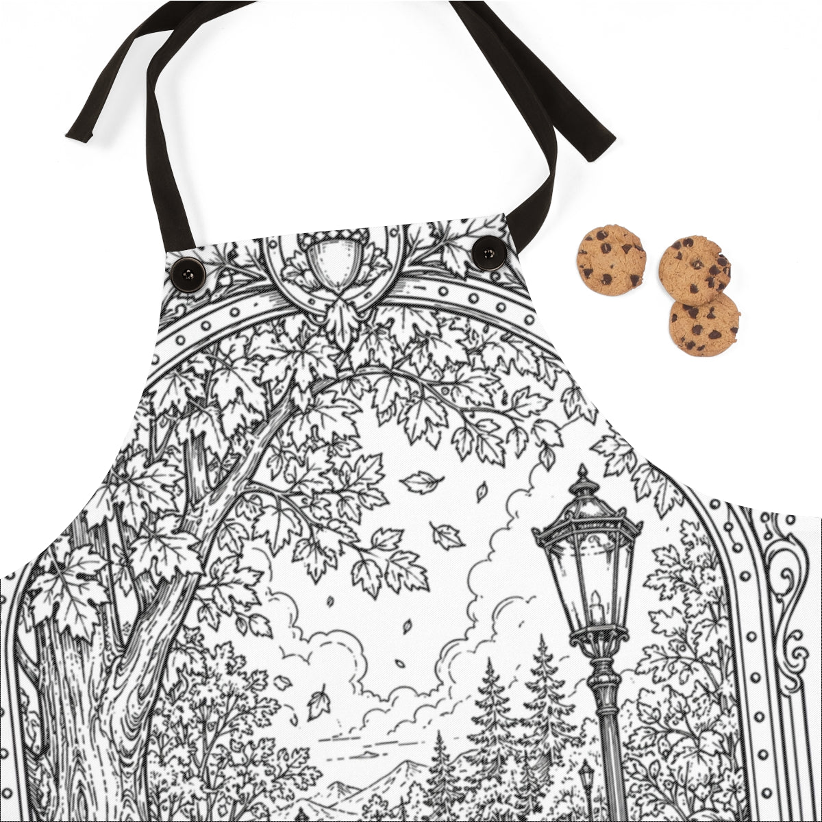 Autumn Park Bench Apron kit shown in a lifestyle mockup - fabric close-up