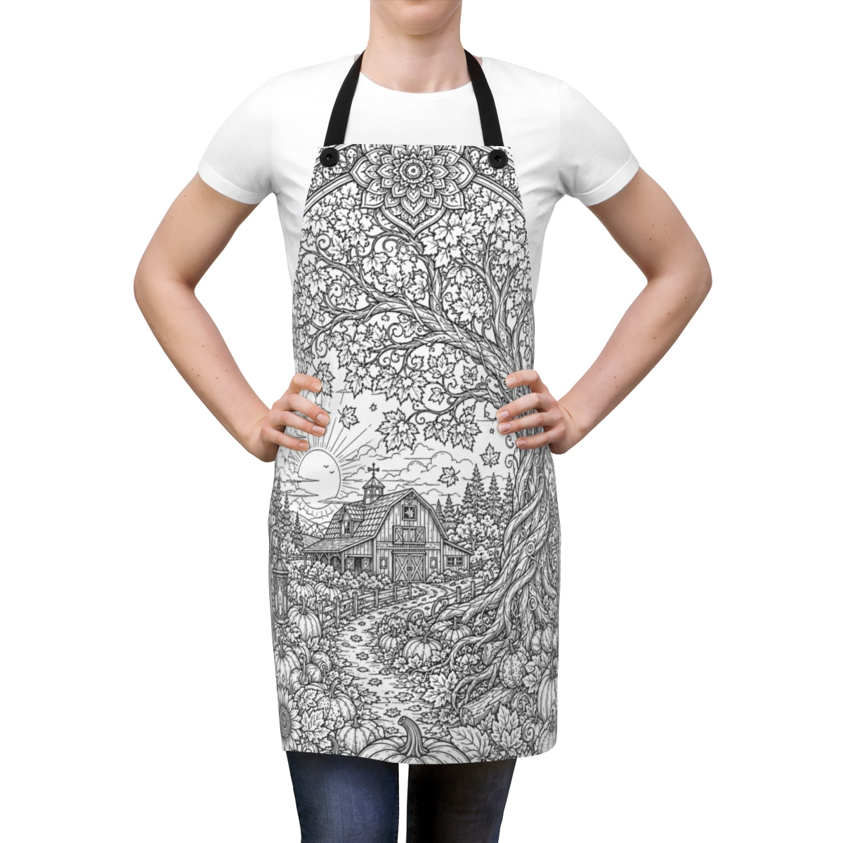 Autumn Sunrise Barn Apron mockup option - lifestyle-woman - v61434