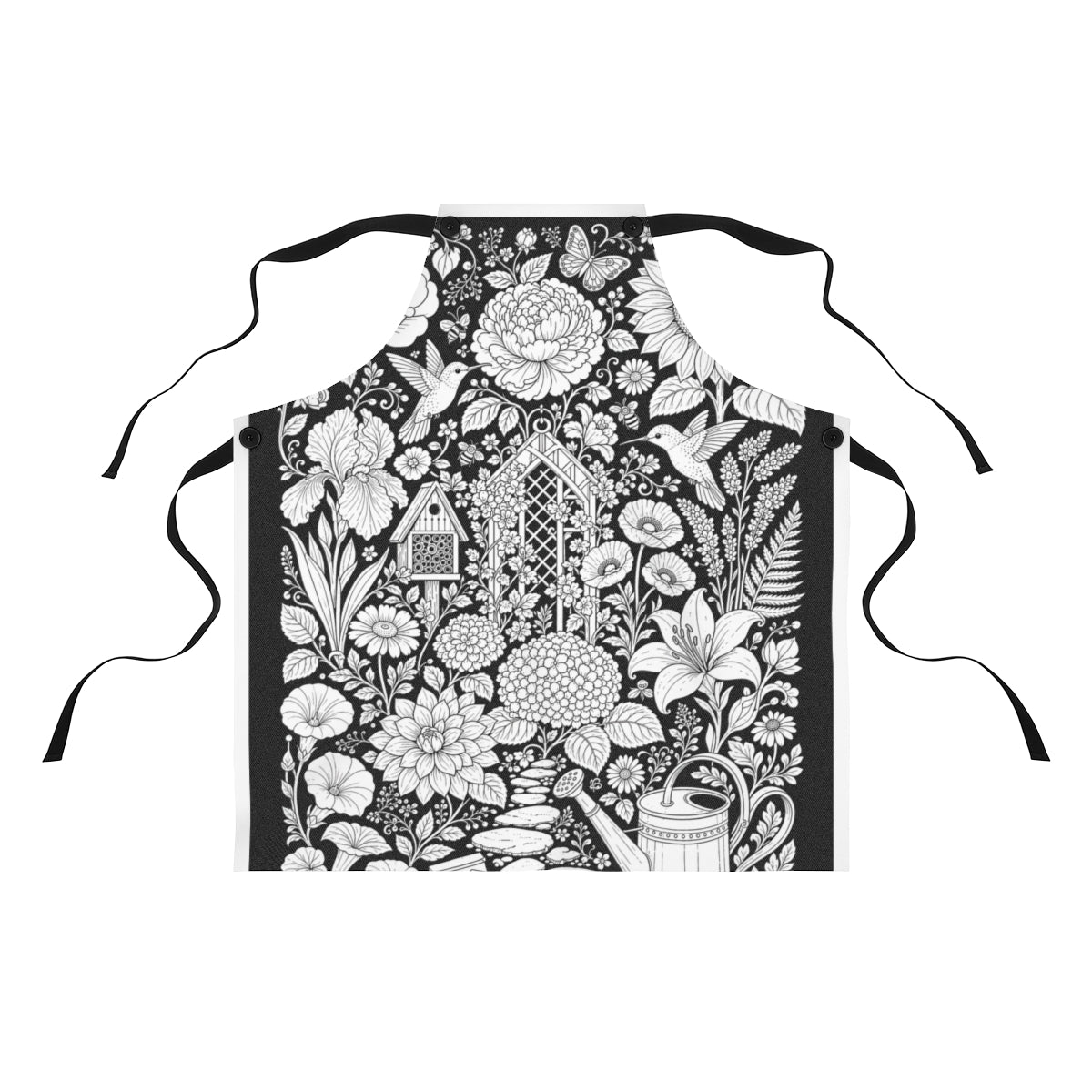 Hummingbird Flower Garden Apron kit shown in a lifestyle mockup - front view