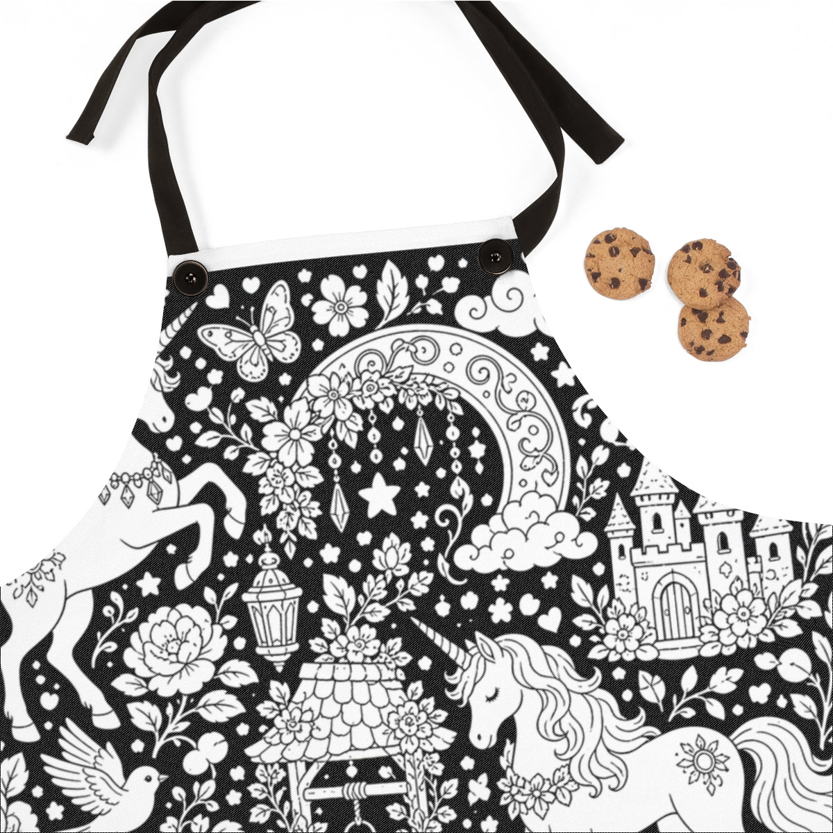 Unicorn Meadow Apron kit shown in a lifestyle mockup - fabric close-up