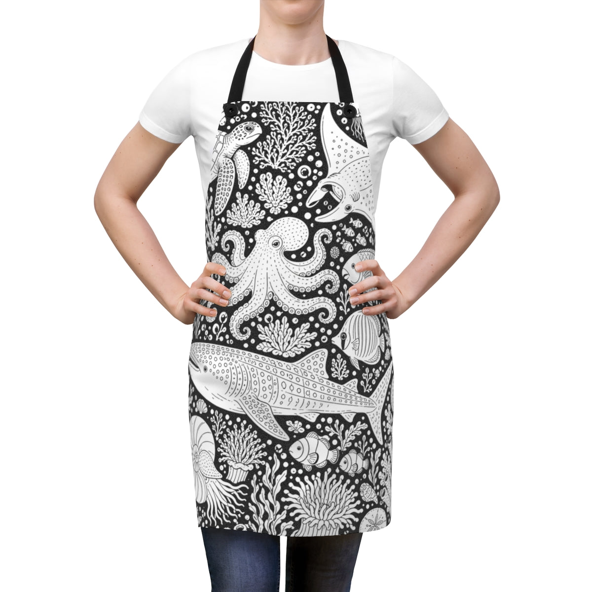 Tropical Coral Reef Apron kit shown in a lifestyle mockup - worn by a woman