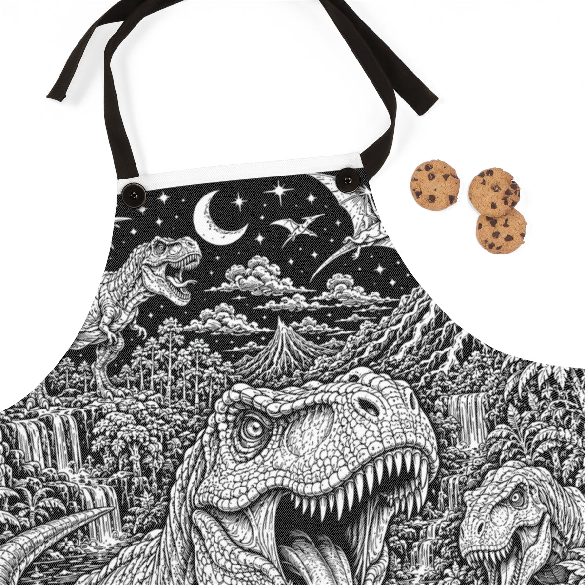 Dinosaur Volcano Valley Apron kit shown in a lifestyle mockup - fabric close-up