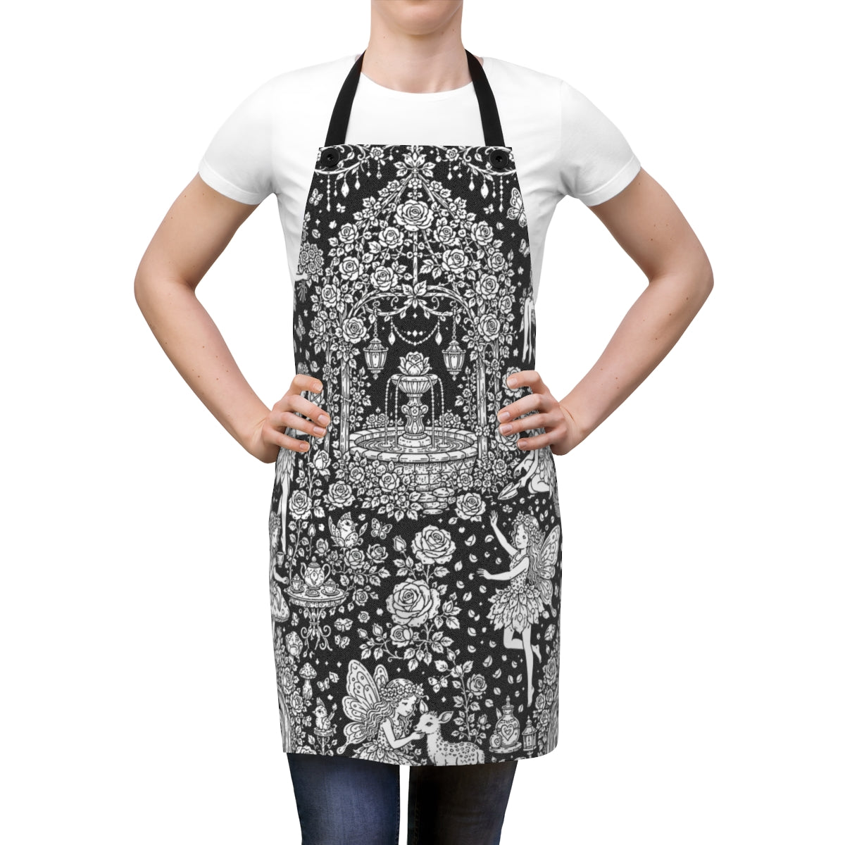Fairy Rose Garden Apron kit shown in a lifestyle mockup - worn by a woman