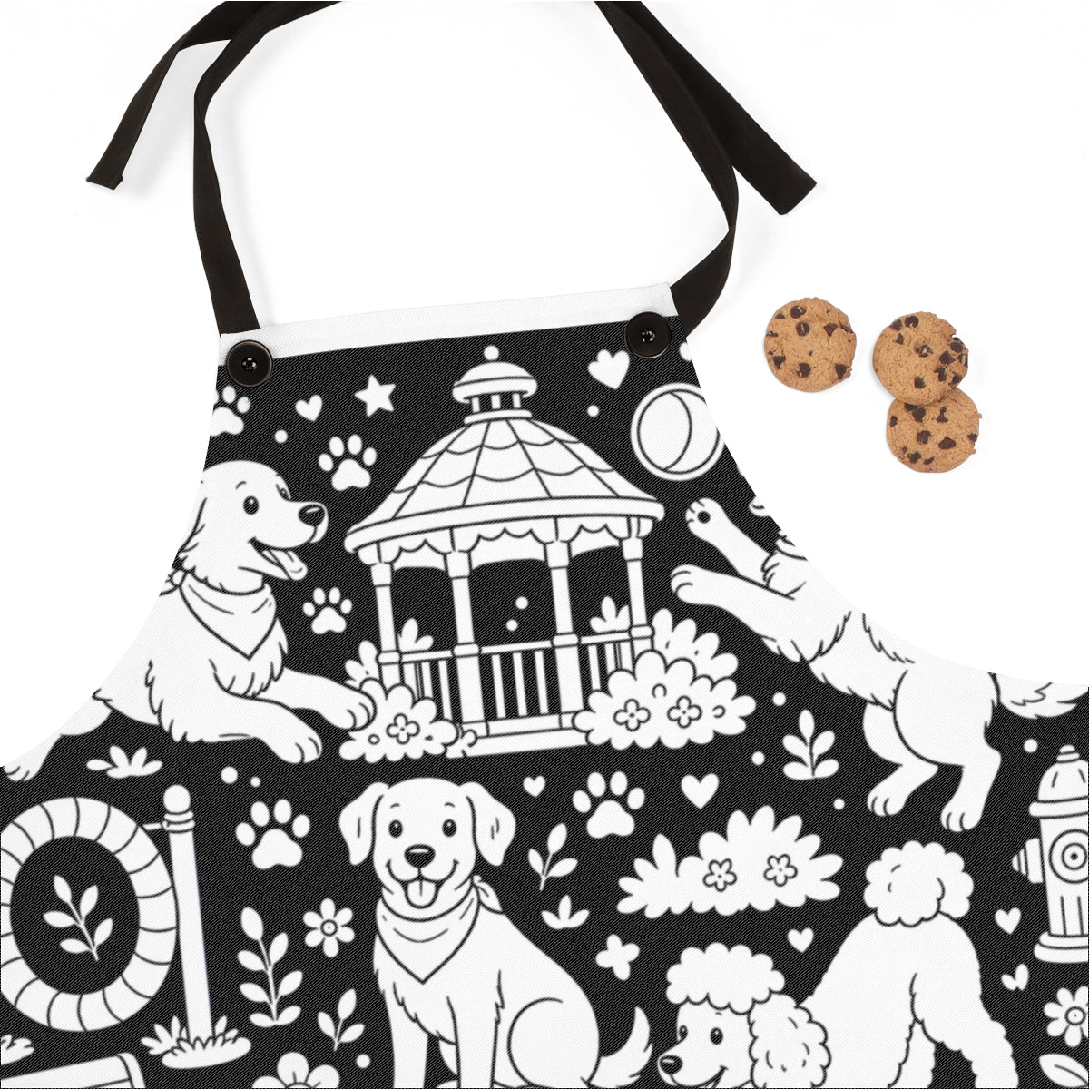 Dog Park Puppies Apron kit shown in a lifestyle mockup - fabric close-up